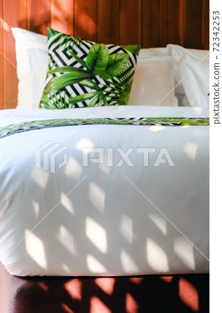Modern white bed and pillow in the morning mood 72342253