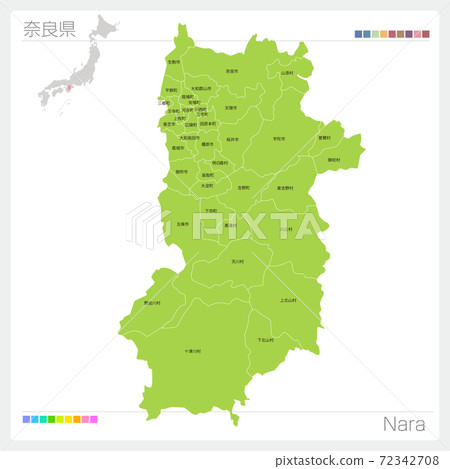 Map of Nara Prefecture, Nara, city, town, and village names (city, town, village, division) 72342708