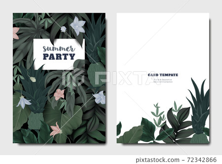 Tropical botanical garden invitation card template design, Platycodon or balloon flowers Tropical botanical garden invitation card template design, Platycodon or balloon flowers 72342866