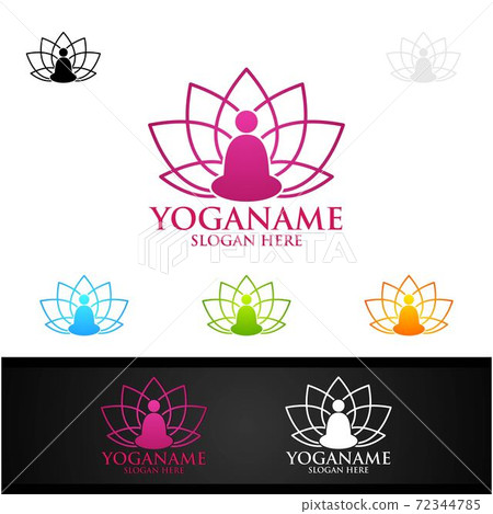 Yoga and Lotus flower logo with Health Spa Concept and Human silhouette Yoga and Lotus flower logo with Health Spa Concept and Human silhouette 72344785