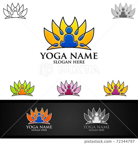 Yoga and Lotus flower logo with Health Spa Concept and Human silhouette Yoga and Lotus flower logo with Health Spa Concept and Human silhouette 72344797