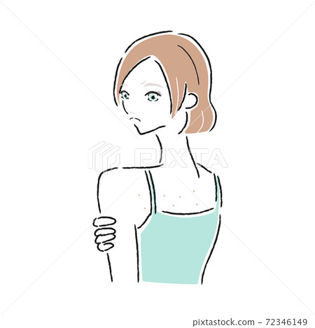 Illustration of a young woman with skin problems. Eczema on the back. Illustration of a young woman with skin problems. Eczema on the back. 72346149