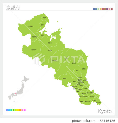 Map of Kyoto Prefecture, Kyoto, city, town, and village names (city, town, village, division) 72346426