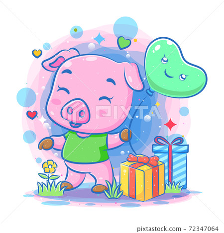 Pink pig illustration use the green clothes Pink pig illustration use the green clothes 72347064