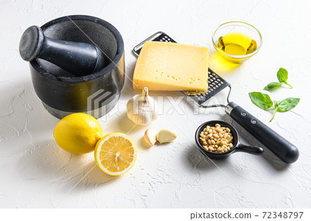 Green basil Pesto alla Genovese italian recipe Green basil Pesto alla Genovese italian recipe 72348797