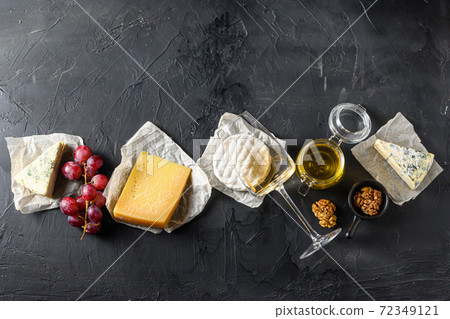 Cheese appetizer selection or whine snack set. 72349121