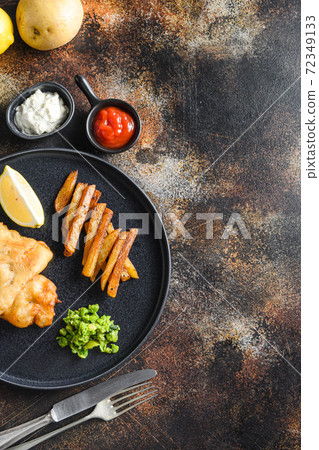 English Traditional Fish and chips with mashed English Traditional Fish and chips with mashed 72349133