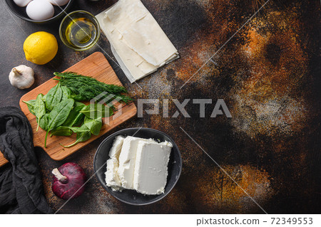 Traditional greek spanakopita ingredients filo Traditional greek spanakopita ingredients filo 72349553