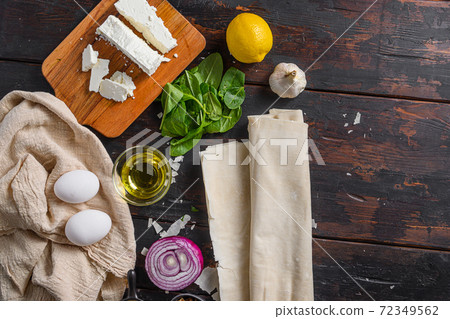 Greek spanakopita ingredients filo spinach eggs Greek spanakopita ingredients filo spinach eggs 72349562