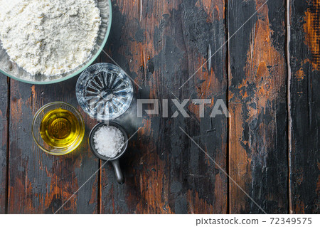 Ingredients for the dough, flour oil water and Ingredients for the dough, flour oil water and 72349575