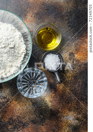 Ingredients for the dough, flour oil water and Ingredients for the dough, flour oil water and 72349705