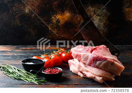 Farm fresh Pork Belly,Raw pork cutlet with oil and 72350578