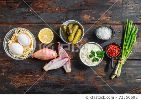 Organic tartar ingredients in a row pickles, 72350698