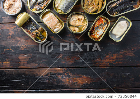 opened cans conserve with Saury, mackerel, sprats, 72350844