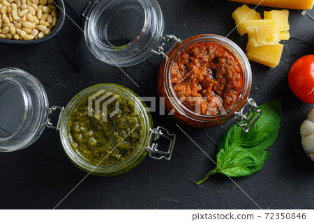 red and green Pesto alla Genovese , Basil Sauce 72350846