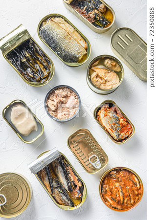 Tin can of fish and seafood, opened and closed Tin can of fish and seafood, opened and closed 72350888