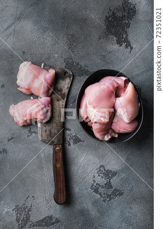 Chicken meat on grey background, flat lay 72351021