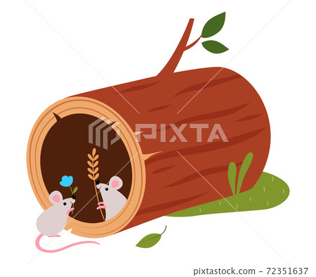 Funny Mice as Forest Animal Pepped Out from Hollow Log Vector Illustration 72351637