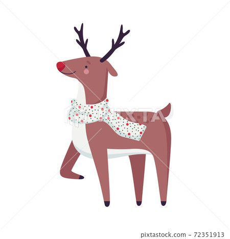 Reindeer with Antler in Warm Scarf as Christmas Character Vector Illustration Reindeer with Antler in Warm Scarf as Christmas Character Vector Illustration 72351913