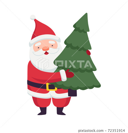 Santa Claus with White Beard as Christmas Character Carrying Fir Tree Vector Illustration Santa Claus with White Beard as Christmas Character Carrying Fir Tree Vector Illustration 72351914