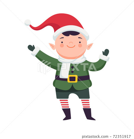 Fairy Elf in Red Hat and Striped Stocking Waving Hand Vector Illustration Fairy Elf in Red Hat and Striped Stocking Waving Hand Vector Illustration 72351917