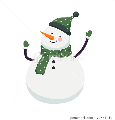 Snowman in Hat and Scarf Waving Hand Vector... - Stock Illustration ...
