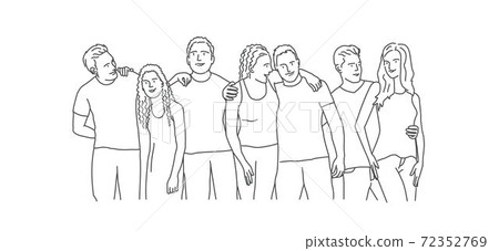 Friends are standing and embracing. Friends are standing and embracing. 72352769