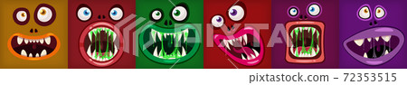 Set Monsters mouths creepy and scary Halloween. Funny jaws teeths tongue creatures expression monster horror drool slime. Vector isolated illustration cartoon style Set Monsters mouths creepy and scary Halloween. Funny jaws teeths tongue creatures expression monster horror drool slime. Vector isolated illustration cartoon style 72353515