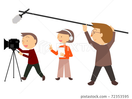 Three crew members on location and broadcasting on TV Three crew members on location and broadcasting on TV 72353595