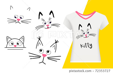 Set Faces of cute cats on a white background. Funny Kawaii animal Set Faces of cute cats on a white background. Funny Kawaii animal 72353727
