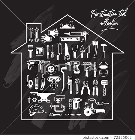 Construction tool collection. Icons set. Chalkboard 72355062