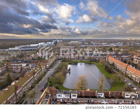 Aerial view pond in dutch city 72356165