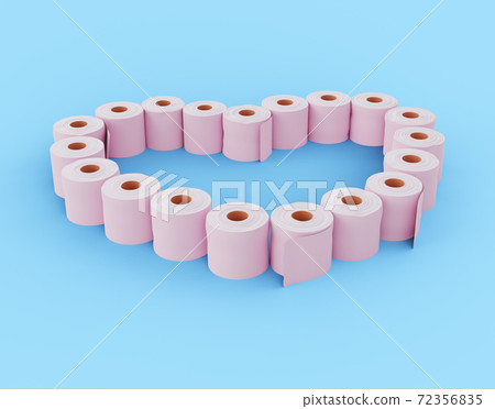 Heart of pink toilet paper rolls on blue background 72356835
