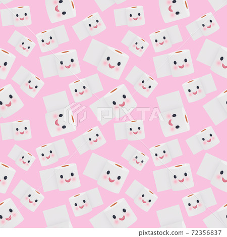 seamless toilet paper pattern with cute face on a pink background 72356837