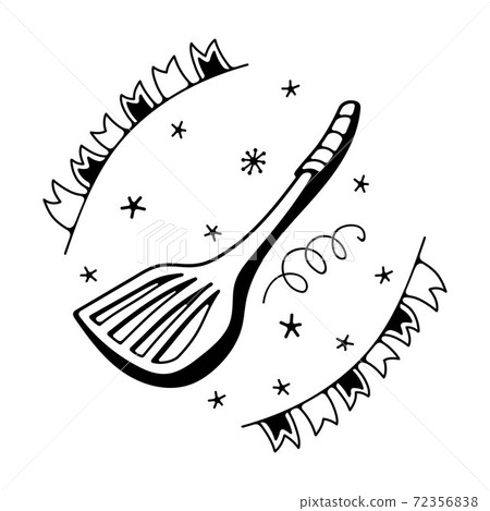 Vector illustration with a kitchen spatula. Isolated on a white background. Cute doodle illustrations. 72356838
