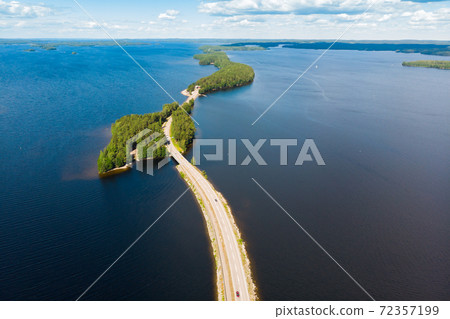 Aerial view of Pulkkilanharju Ridge on lake Paijanne, Paijanne National Park, Finland. 72357199