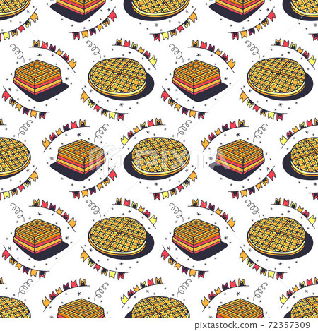 Waffles. Seamless pattern on a white... - Stock Illustration [72357309 ...
