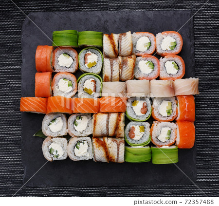 Japanese sushi set. Various types of roles on 72357488