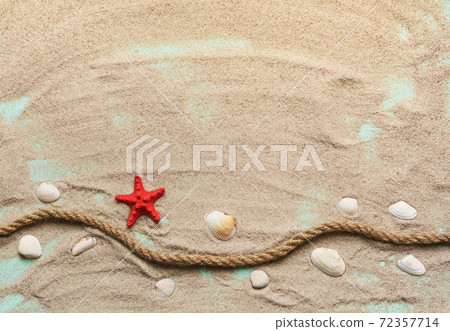 Wooden Background With Starfish And Marine Rope Stock Photo