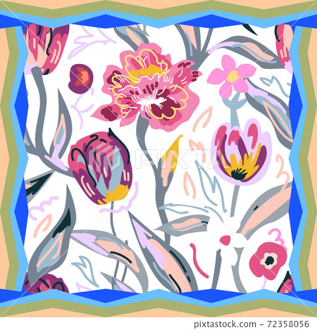 Print with leaves and flowers. Print with leaves and flowers. 72358056