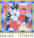 Print with leaves and flowers. 72358076