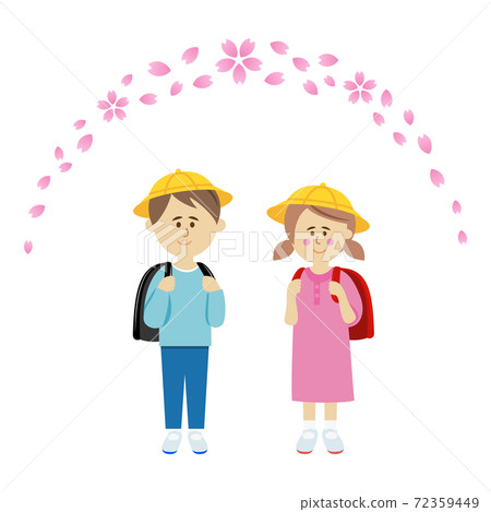 小學生和櫻花的插圖圖像 小學生和櫻花的插圖圖像 72359449
