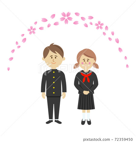 一名學生穿著制服和櫻花的插圖圖像 72359450