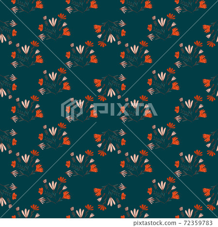 Little red flowers bouquet silhouettes seamless pattern. Navy blue dark background. 72359783