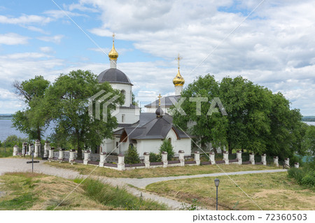 view of the chapel of Constantine and Helena on the island of Sviyazhsk, photo was taken in summer on a cloudy day 72360503
