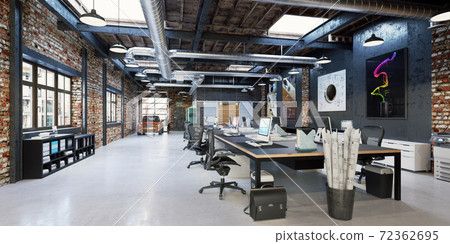 Loft workplace. Loft office interior. Modern... - Stock Illustration  [72362695] - PIXTA