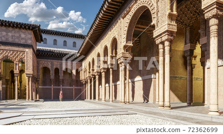 Eastern architecture with large arches. Moroccan style in architecture. Oriental style interior. 3d illustration 72362699