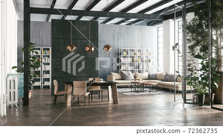 Interior design in the living room. Living room with dining area 72362735