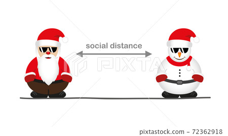 cute santa claus and snowman cartoon with sunglasses social distance concept 72362918