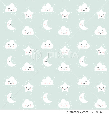 Vector scandinavian seamless pattern with moon, cloud and stars. Hand drawn children vector cartoon illustration for posters, prints, cards, fabric, children books Vector scandinavian seamless pattern with moon, cloud and stars. Hand drawn children vector cartoon illustration for posters, prints, cards, fabric, children books 72363298